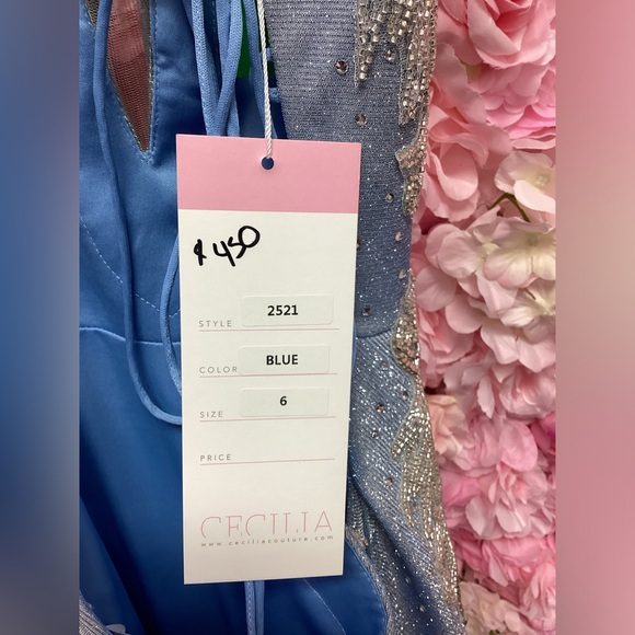 Cecilia Couture 2521 Size 6 Blue Ball gown Tie Up Back NWT - Picture 6 of 12